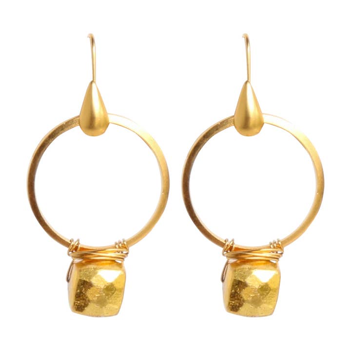 Satchel Earrings in Gold Pyrite for wholesale by Catherine Page Jewelry
