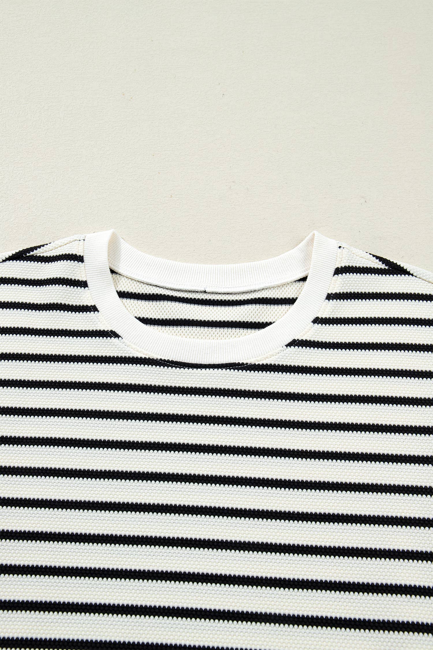 White Stripe Ruffle Trim Drop Shoulder Top Drawstring Loose Pant Set for wholesale on Faire4