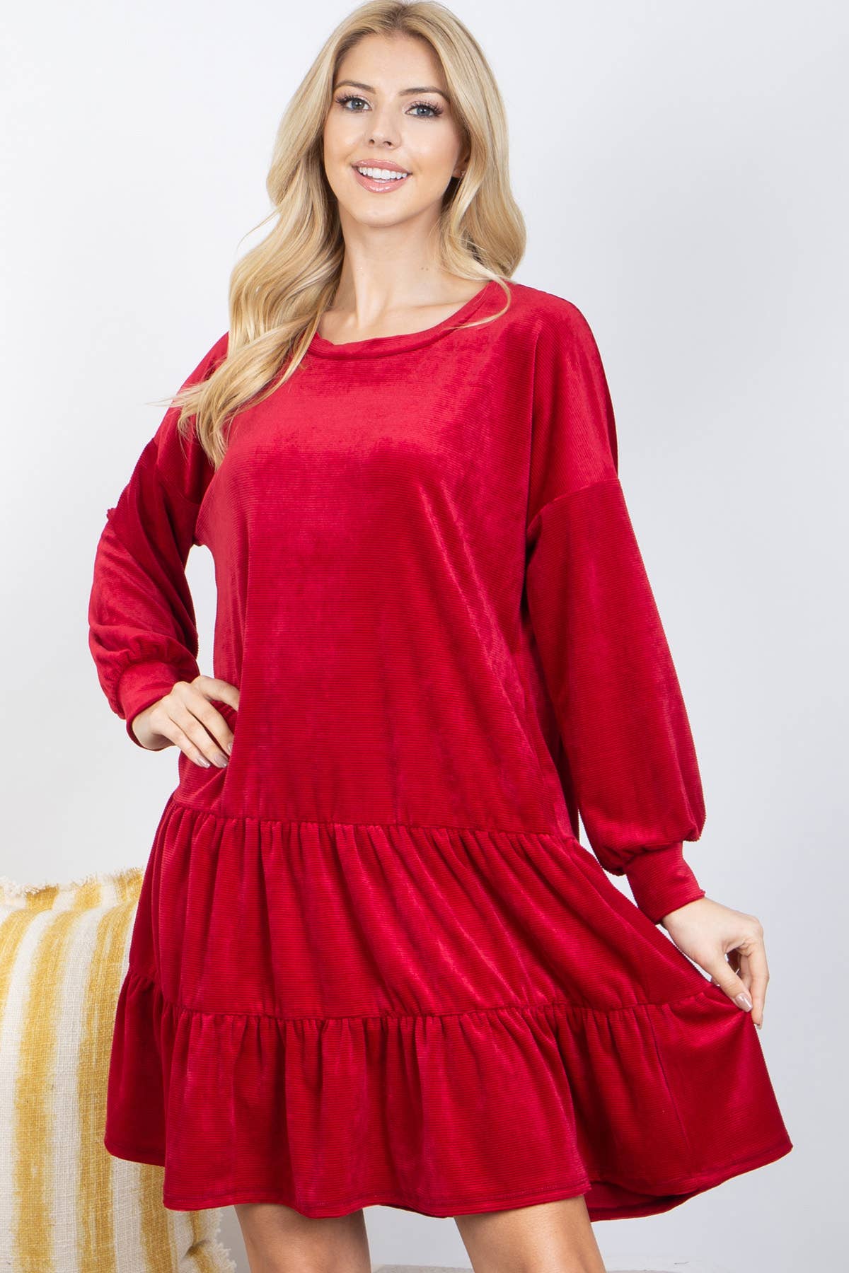 You & Me - Vente Robe – femme - MUD10021-ROBE SOLIDE À VOLANTS ET MANCHES BOUFFANTES - Automne 202512