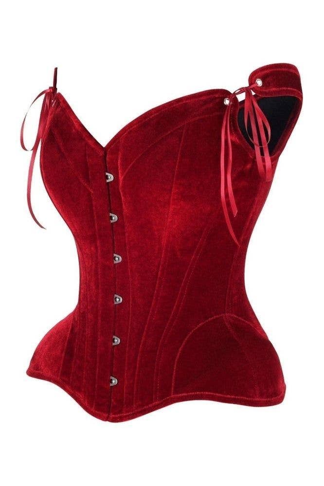 Daisy Corsets – wholesale Corset – Women′s – Top Drawer Dark Red Velvet Steel Boned Corset w/Straps1