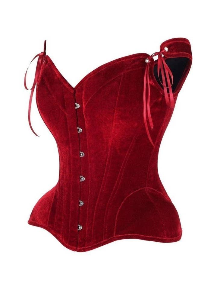 Daisy Corsets - Wholesale Corset - Women's - Top Drawer Dark Red Velvet Steel Boned Corset w/Straps1