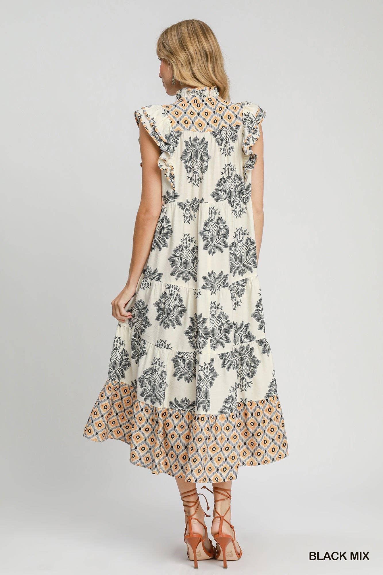 Vanilla Monkey – wholesale Klänning - Dam – Blandad tryckt midiklänning med kontrasterande kantband3