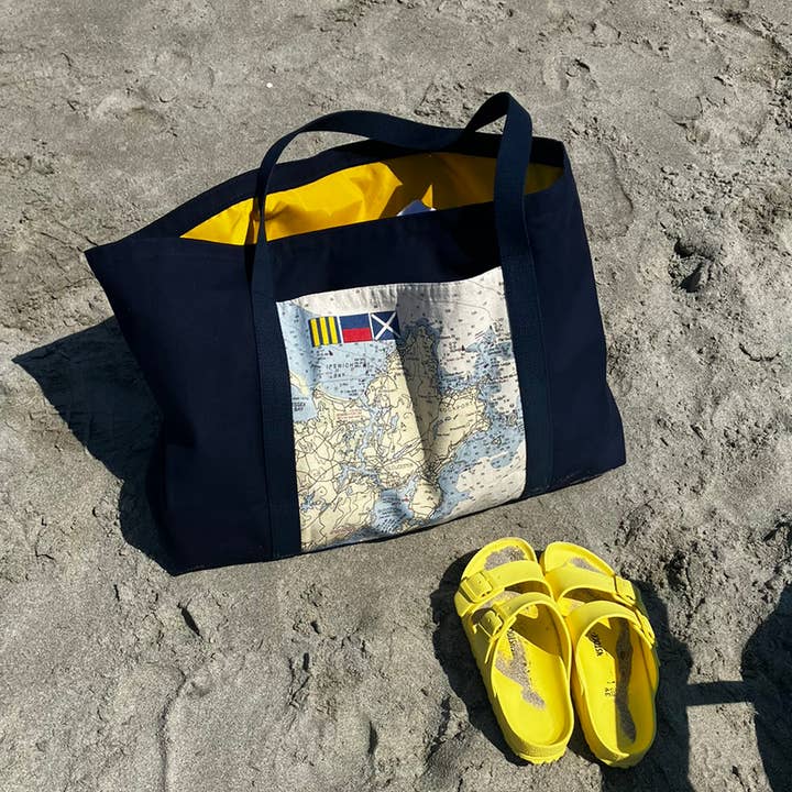 Not for Navigation - Wholesale Beach Bag - Custom Nautical Beach Bag– Oversized Canvas Tote, Map Design2