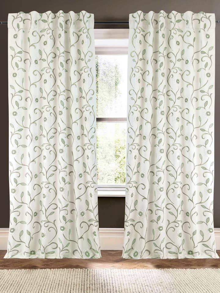 Cortina de Mistura de Linho e Algodão Marfim Bedazzle 96" por atacado de Creative Threads, Inc.