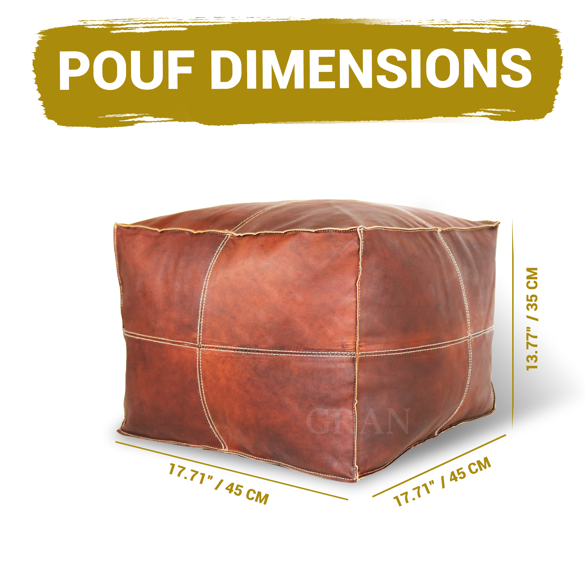Gran Wholesale - Wholesale Pouf - Handmade Moroccan Square Leather Pouf Dark Brown, Unstuffed 5