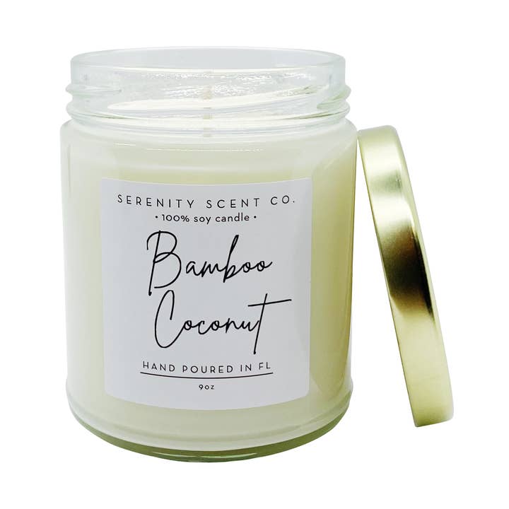 Candela al cocco di bambù | Candela profumata primaverile | Candela di soia per la vendita all'ingrosso da parte di Serenity Scent Co