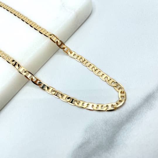 18k Gold Filled 3mm Thin Mariner Link Chain Flat Style for wholesale by Luxus Accessories