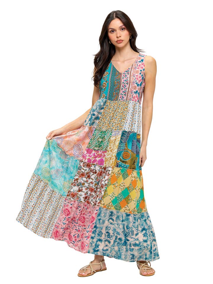 Gypsy Floral Patchwork Maxi Dress for wholesale by Yak & Yeti