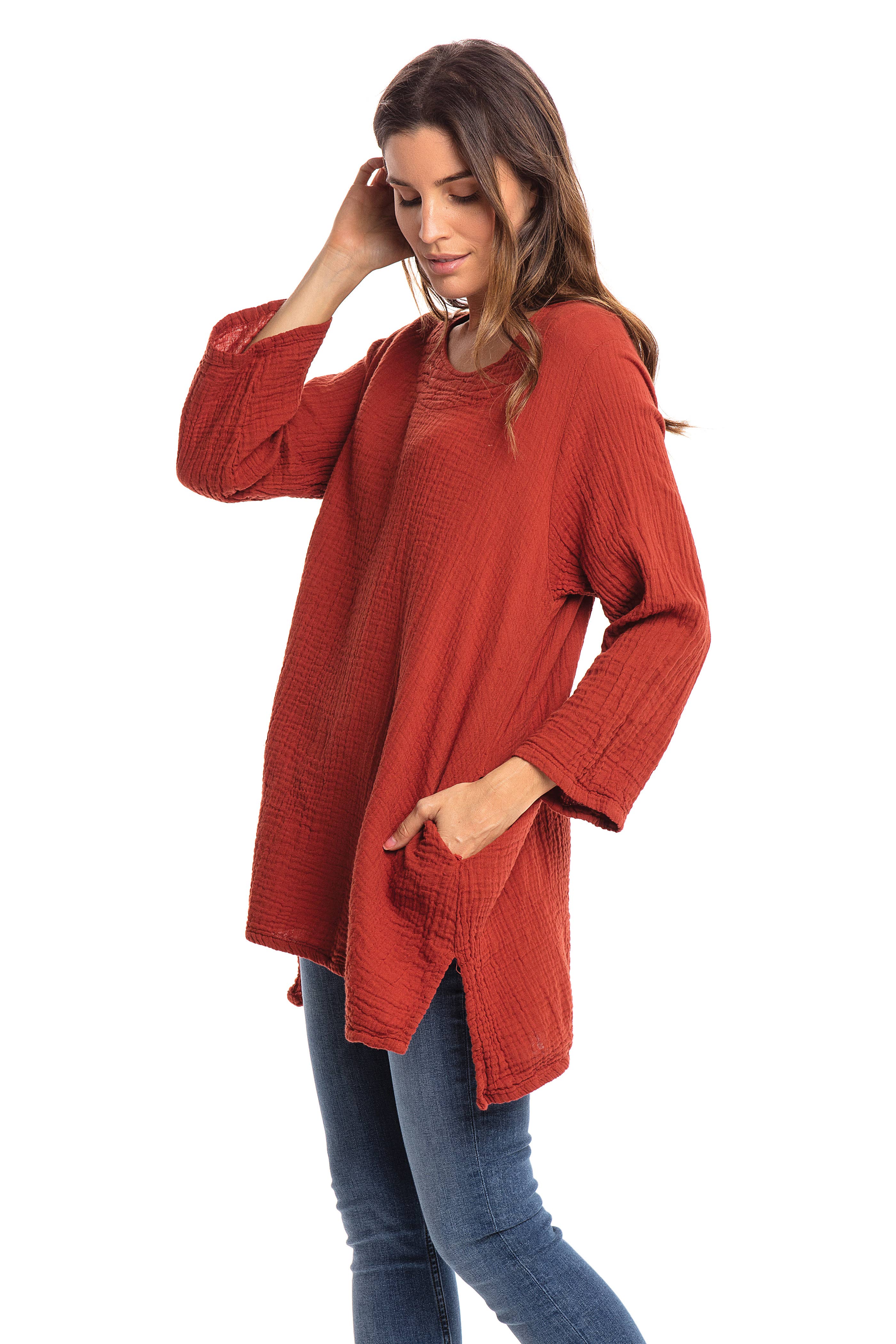 Nusantara Inc. - Wholesale Blouse - Women's - Thai Cotton Long Sleeve Tunic-03477 (S/M, L/X, XXL)23