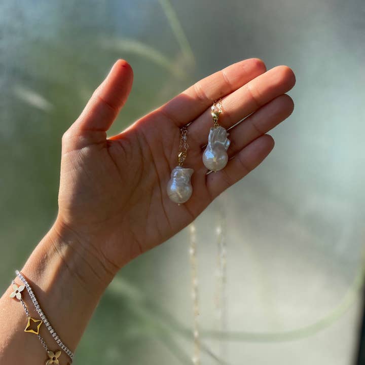 WILYMI Jewelry Co - Wholesale Pendant/charm necklace - Long White Baroque Pearl Necklace + Herkimer Diamonds7