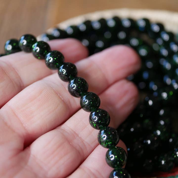Superior Stones & Gifts INTL LLP - Wholesale Beaded Bracelet - Gemstone Stretch Bracelet Green Goldstone Composite Stone