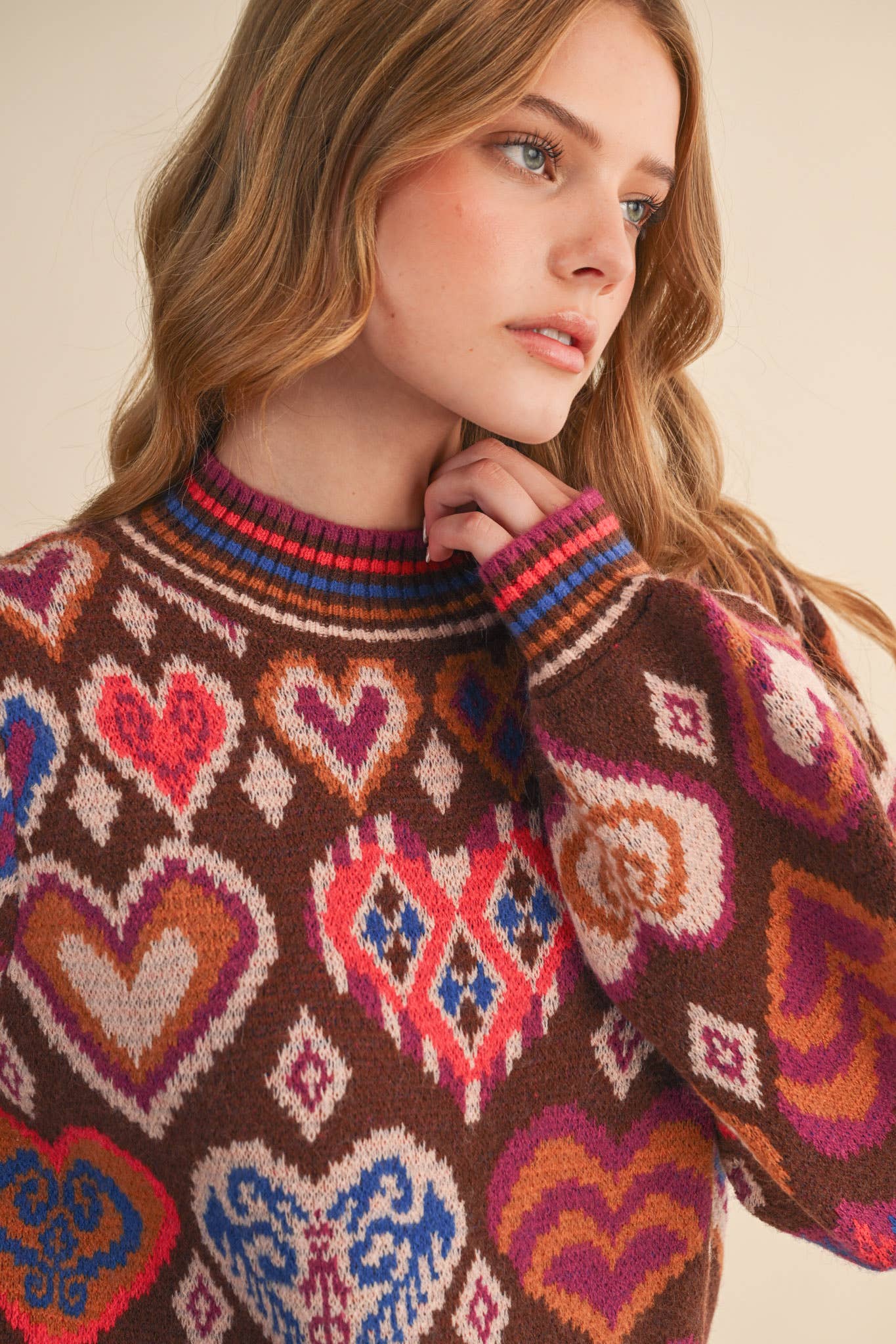 &MERCI - Wholesale Knit Sweater - Women's - HEART PATTERN PULLOVER SWEATER MSW1091358