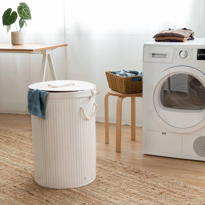 Compactor - Vendita all'ingrosso Cesti della biancheria - Cesto della biancheria in bambù bianco, diametro 40 cm, altezza 60 cm, modello RAN91074
