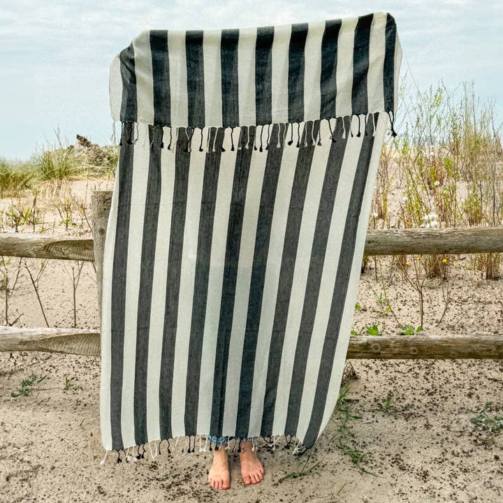 Black Striped Turkish Beach Towels  for wholesale by Moa