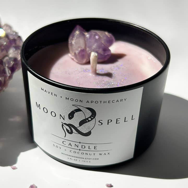 Moon Spell Candle – Shimmering Amethyst Ritual Candle (4 oz) for wholesale by MAVEN + MOON