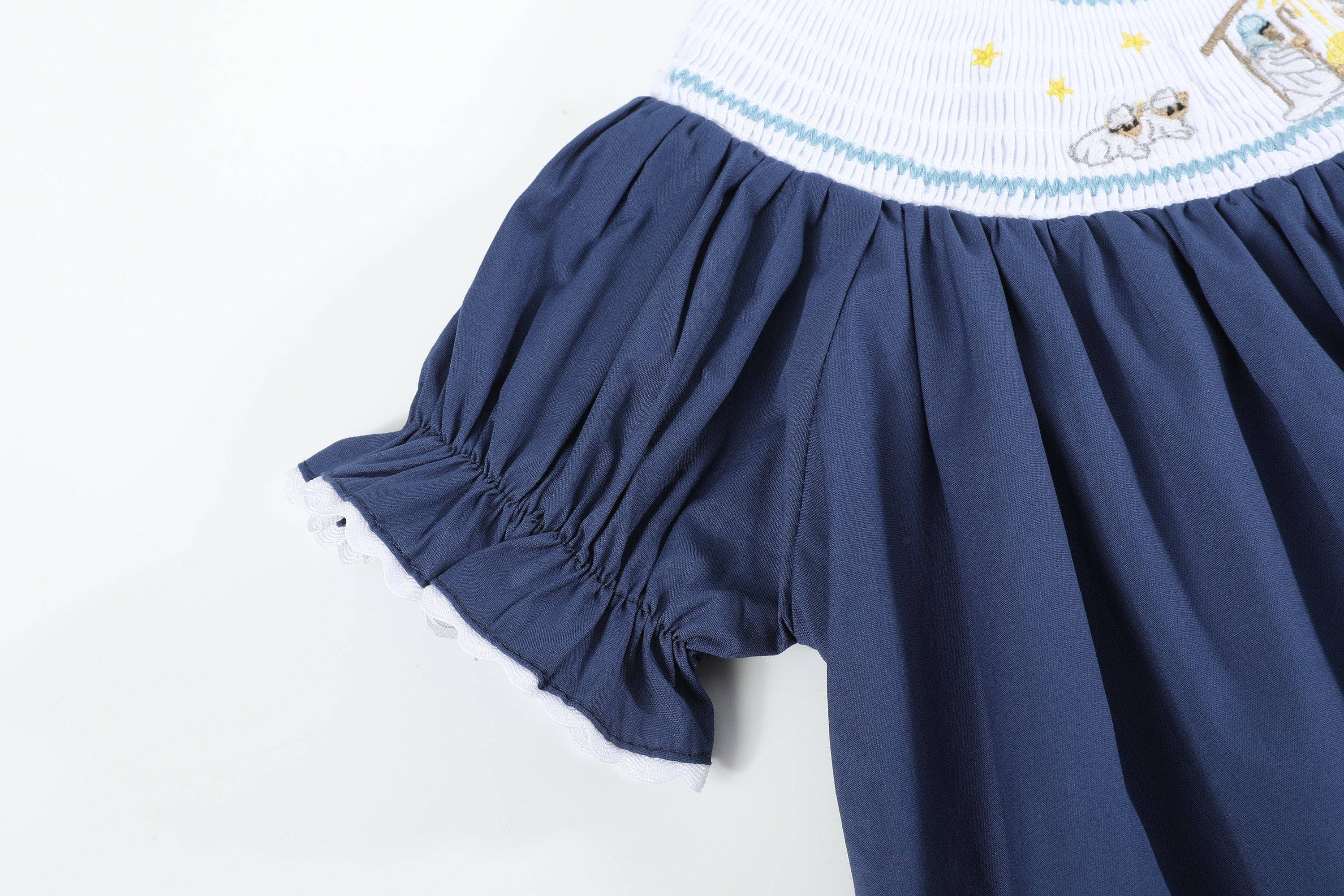Lil Cactus - Wholesale Dress - Kids - Dark Blue Nativity Smocked Bishop Dress3