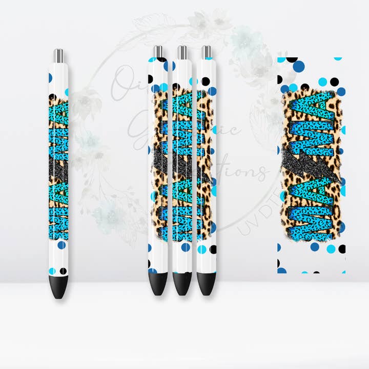 Blue Polka Dot Mama-UV DTF Pen Decal for wholesale by Oily Graphic Creations