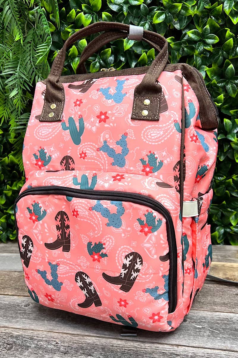 Western boots & cactus printed diaper bag. bbg25153041 for wholesale on Faire1