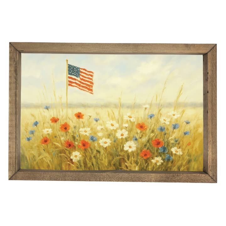 Art encadré : drapeau dans un champ de fleurs pour la vente par Twelve Timbers