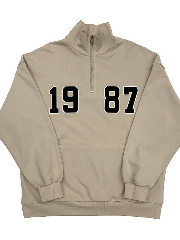 Sweat-shirt à fermeture éclair quart 1987 coupe ample / Beige pour la vente par Prod Bldg