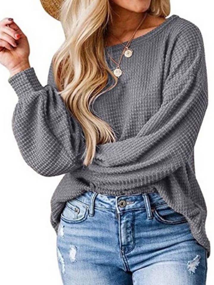 Lily Clothing - Wholesale Shirt - Women's - Casual pullover with round neck lantern sleeves6