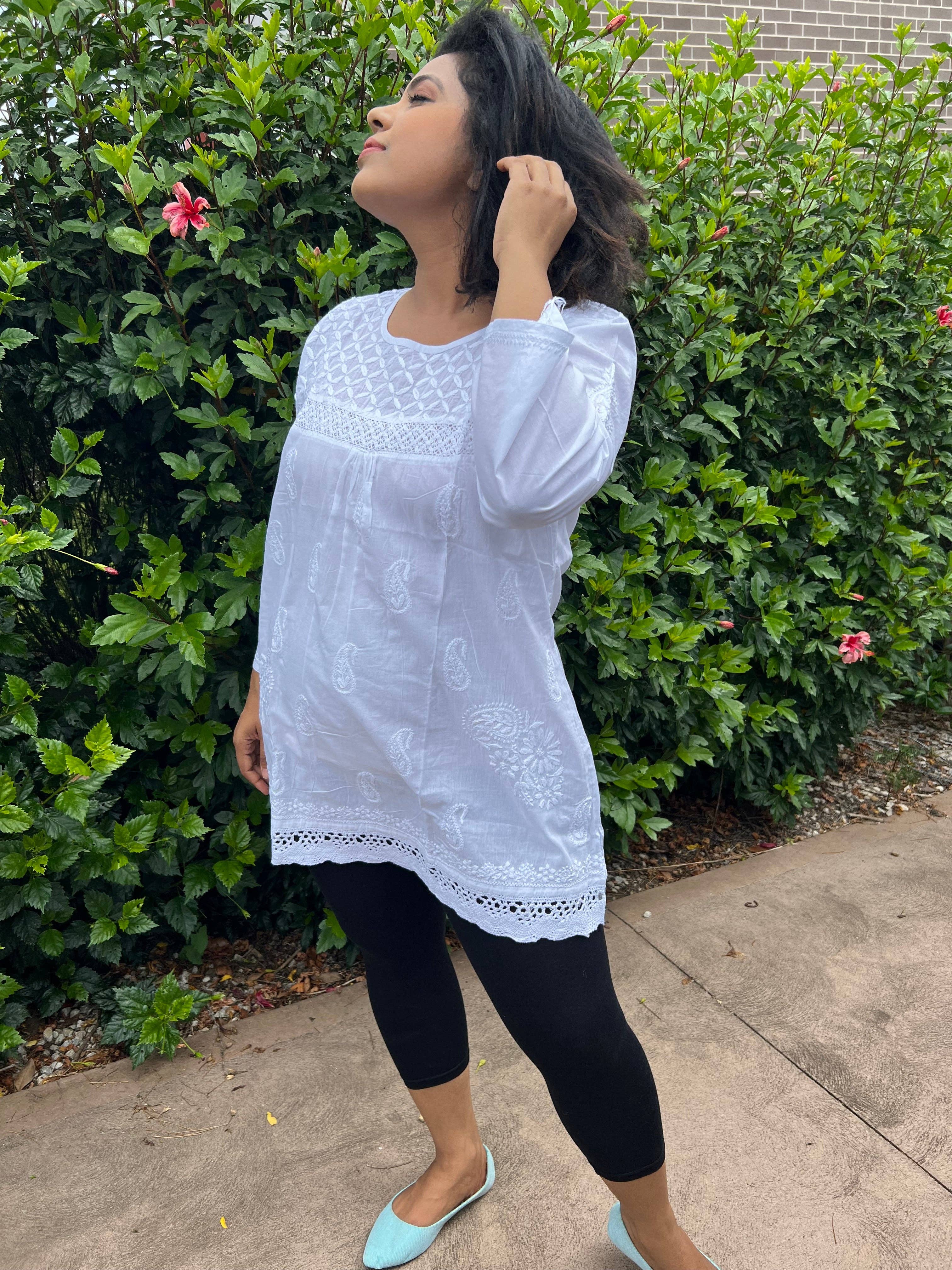 EeshaBoutique Australia - Wholesale Blouse – Women’s - White Short Embroidered Shirt3