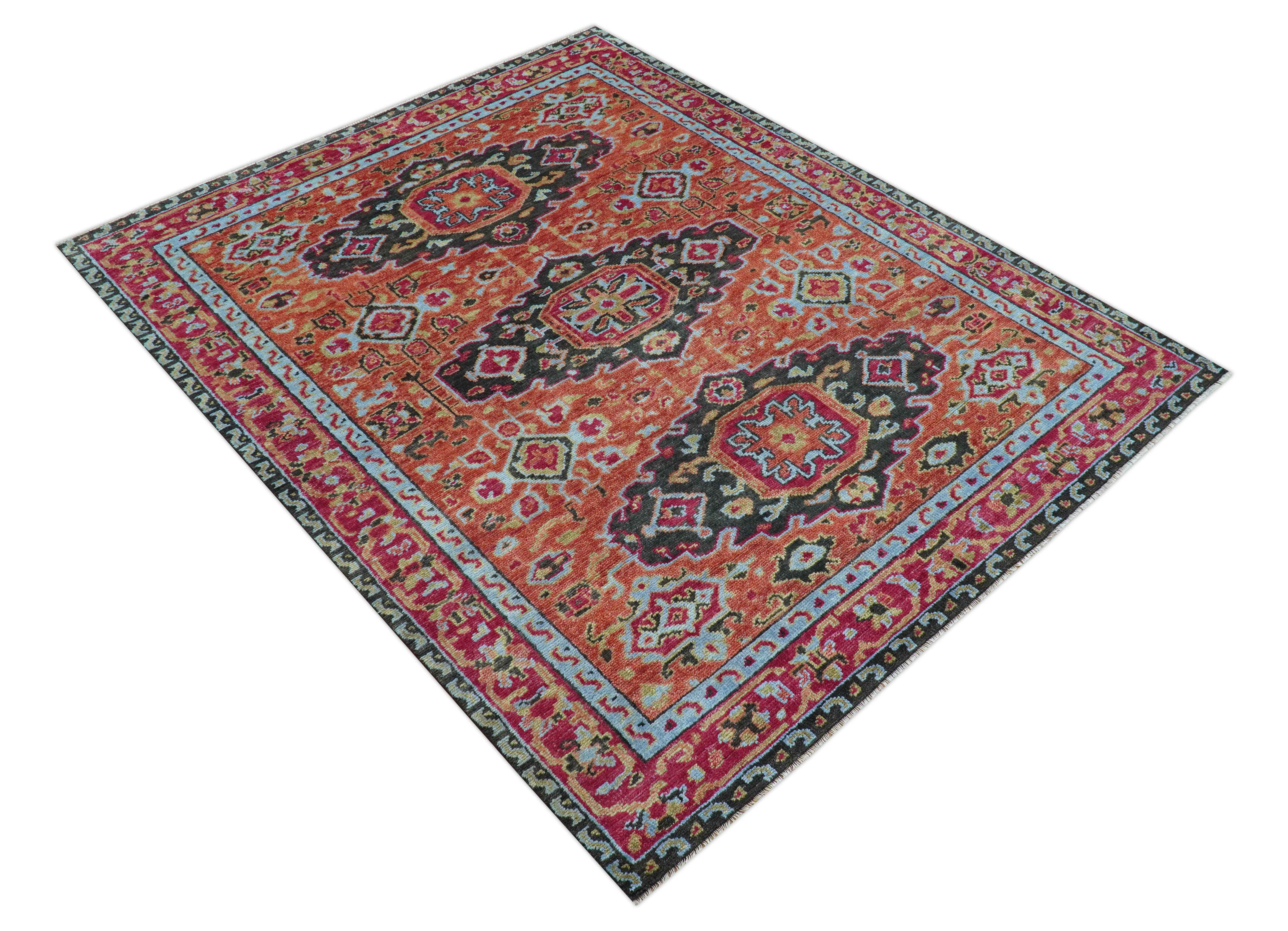 The Rug Decor, Inc. – Engroshandel Løst tæppe – Skræddersyet traditionelt design med centrale medaljoner i rust og sort håndknyttet uldtæppe3