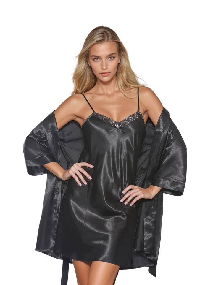 Midnight Satin Chemise for wholesale by Popsi Lingerie