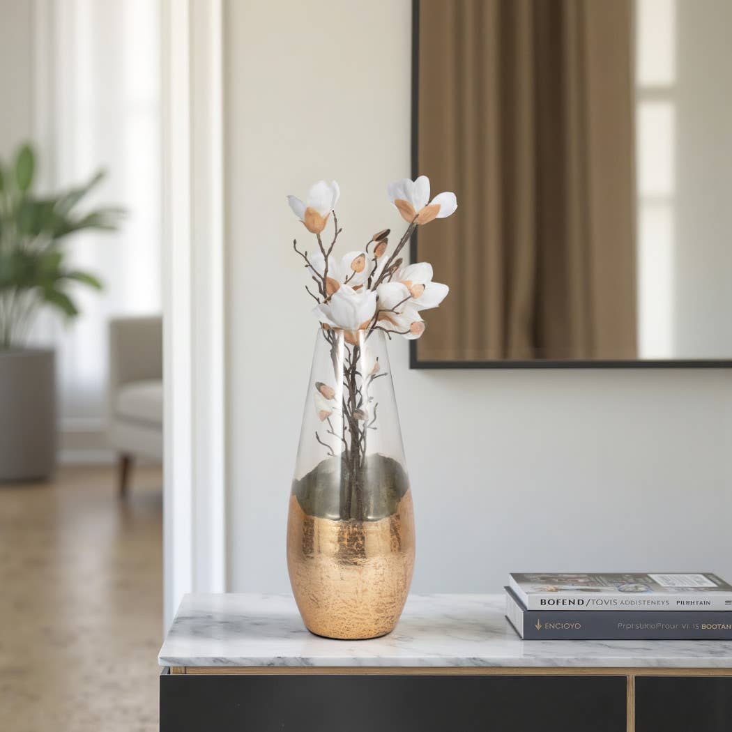 Sagebrook Home - Wholesale Vase - Glass Gold Dipped Tapered Decorative Vase - Clear, 19 in.