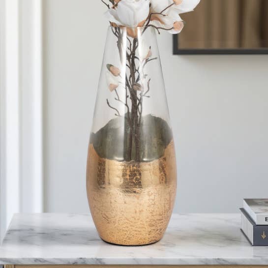 Sagebrook Home - Wholesale Vase - Glass Gold Dipped Tapered Decorative Vase - Clear, 19 in.0
