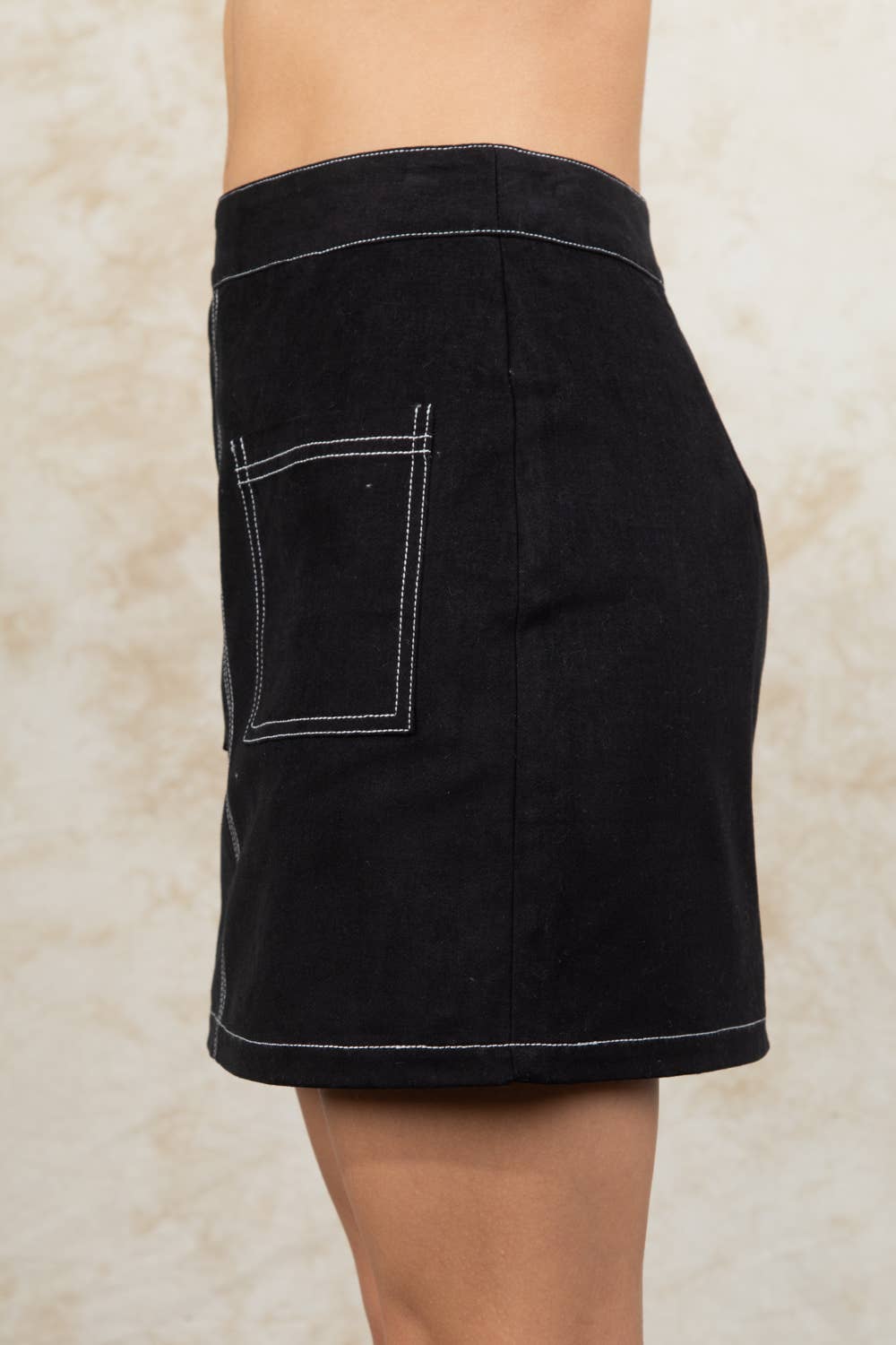 VERY J - Wholesale Skirt - Women's - VE60070BOT-Contrast Color Stitch Mini Skirt4