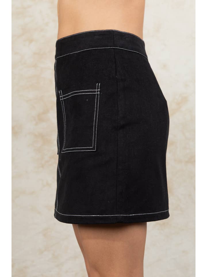 VERY J - Wholesale Skirt - Women's - VE60070BOT-Contrast Color Stitch Mini Skirt4