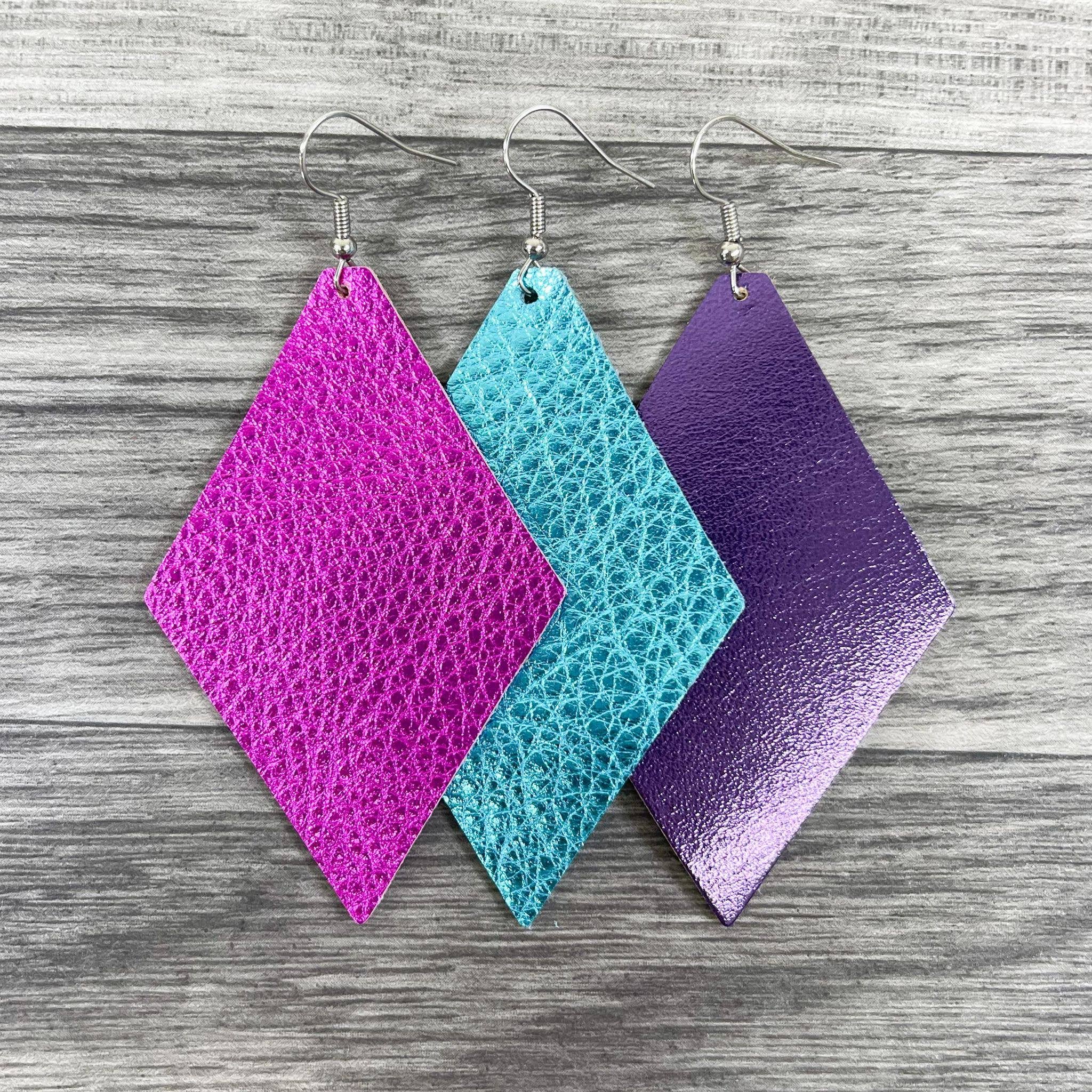 Hazel Hill ~MaeBella~ - Wholesale Dangle Earrings - Leather Earrings Maxine Metallic Turquoise2