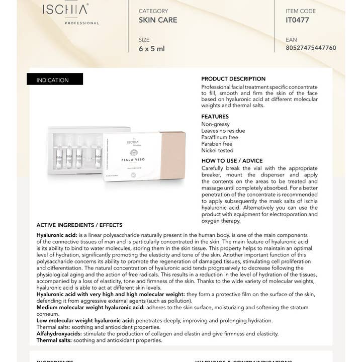 Sali D'Ischia - Wholesale Facial Serum/Concentrate - HYALURONIC ACID FACIAL FILLER VIAL 6x5ml