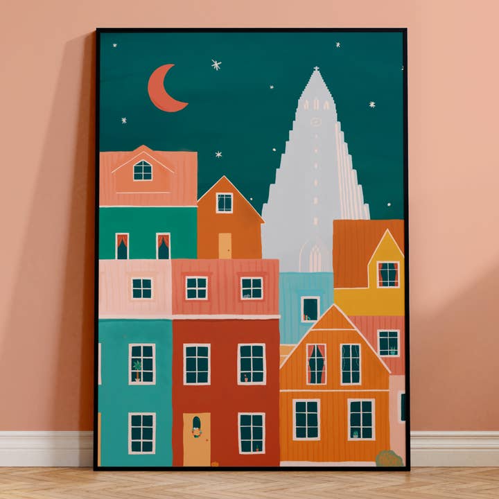 Iceland - Reykjavik Houses Illustrated Print for wholesale by Lauren Beth Designs