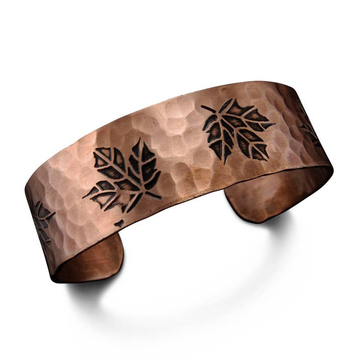 Maple Leaves Copper Engraved Cuff Bracelet for wholesale by Anju Jewelry