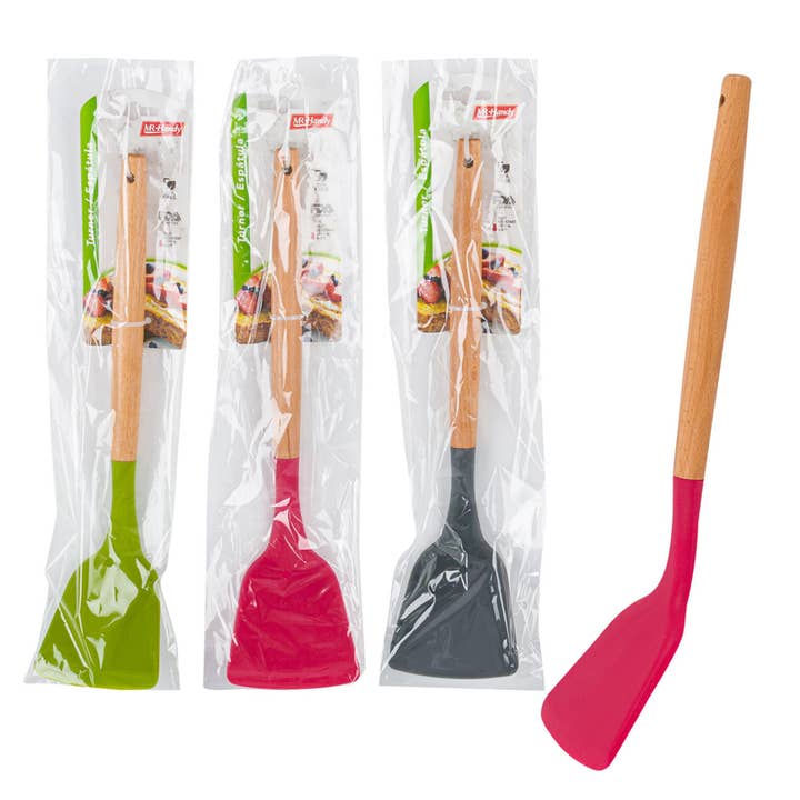 Deluxe Import Trading – wholesale Spatula/turner – Silicone Turner - 12.5'' - Wooden Handle - Assorted