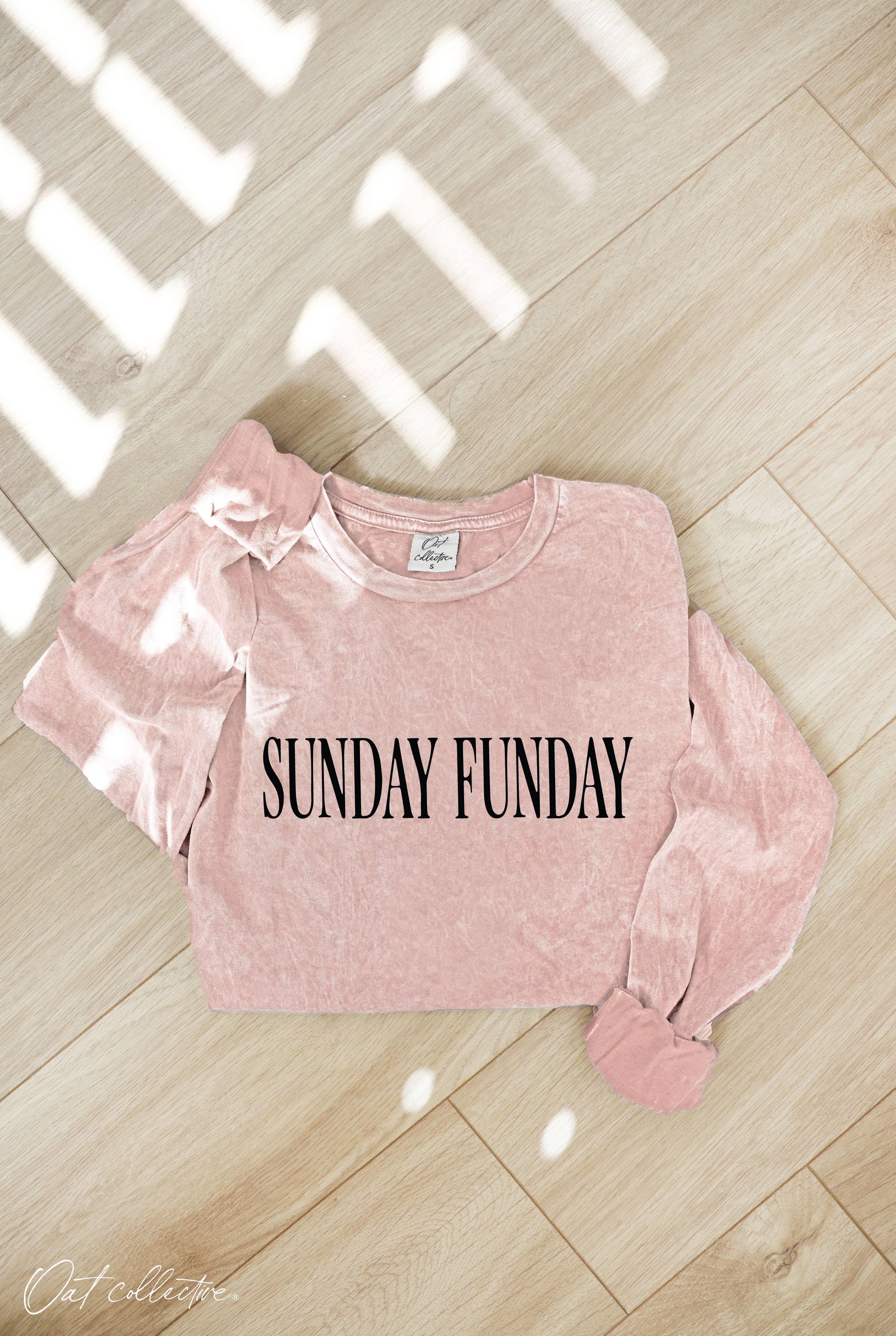 OAT COLLECTIVE - Wholesale Screen Printed T-Shirt - Women's - SUNDAY FUNDAY Mineral Washed Long Sleeve Graphic Top 8