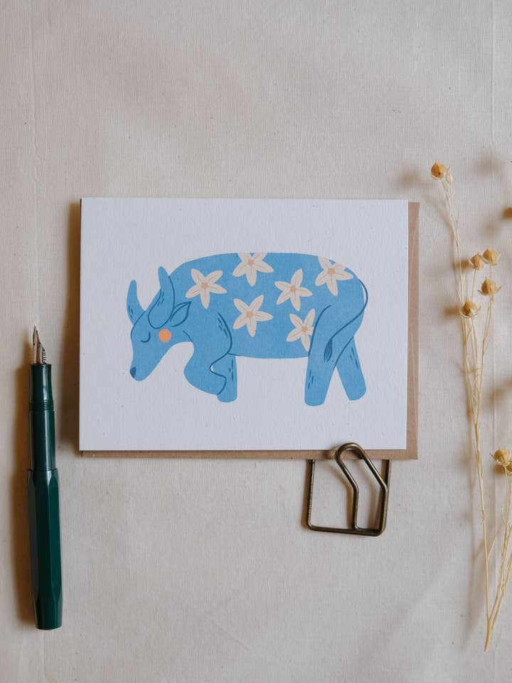 Blue Water Buffalo (w/ Sampaguita Jasmine) Greeting Card for wholesale by Justine Gilbuena