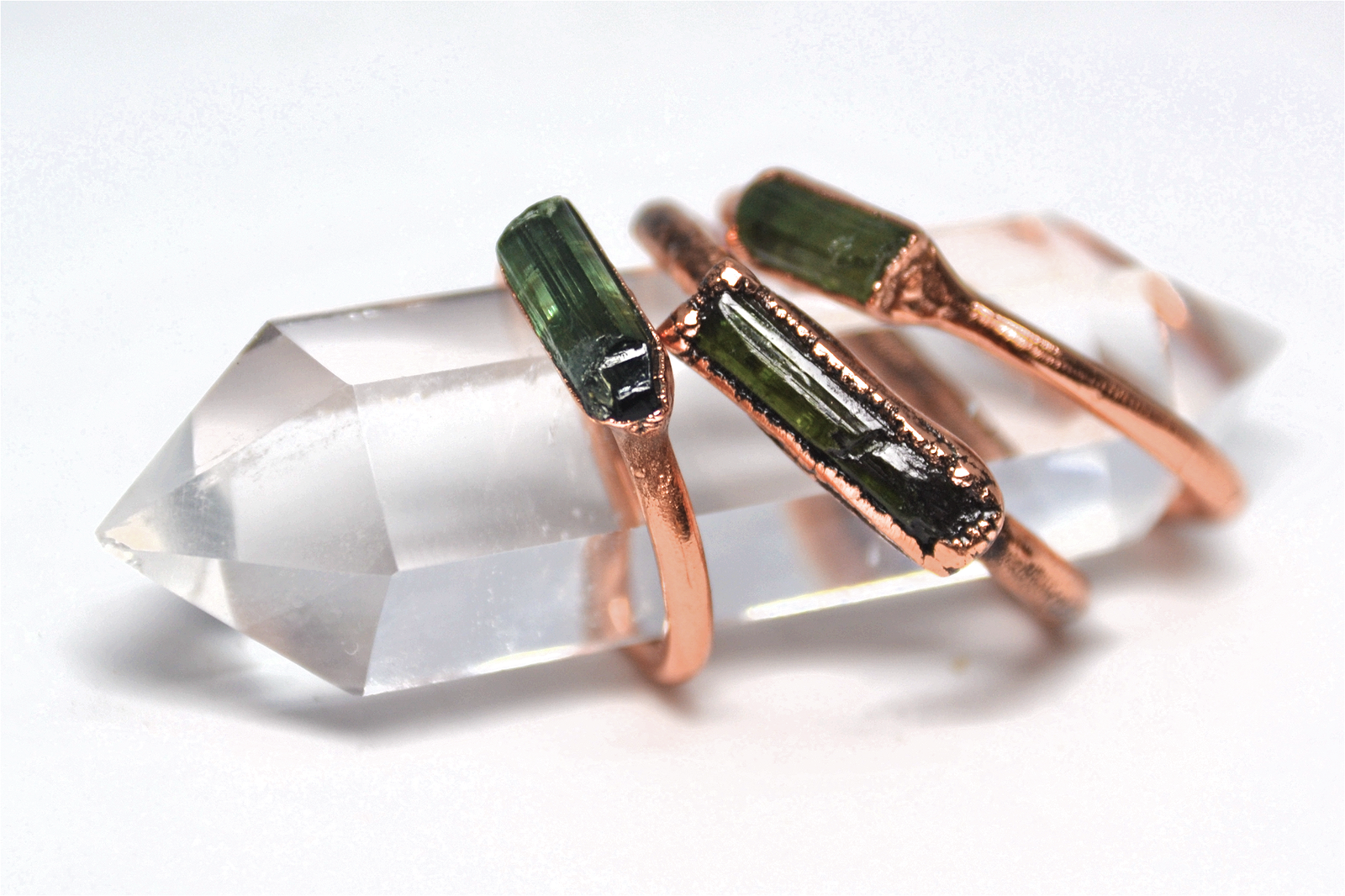 Daddy Daughter Jewelry - Wholesale Single Stone/Solitaire Ring - Raw Green Tourmaline Bar Ring | Copper Tourmaline Ring | Raw2