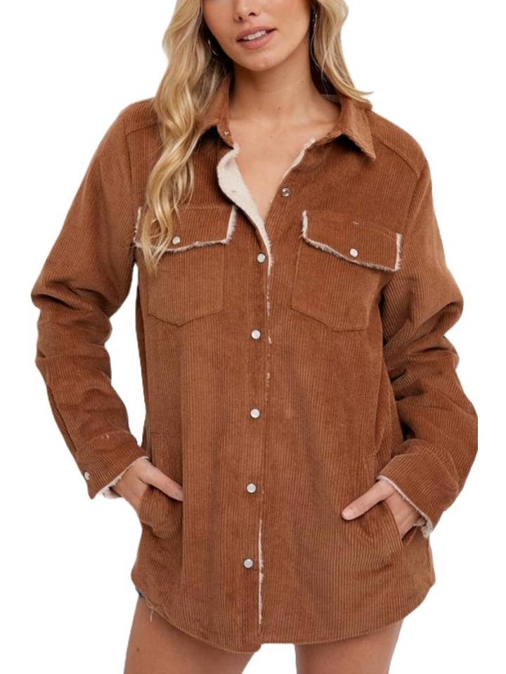 Vanilla Monkey - Wholesale Shirt Jacket/Shacket - Women's - Corduroy Sherpa-lined Jacket
