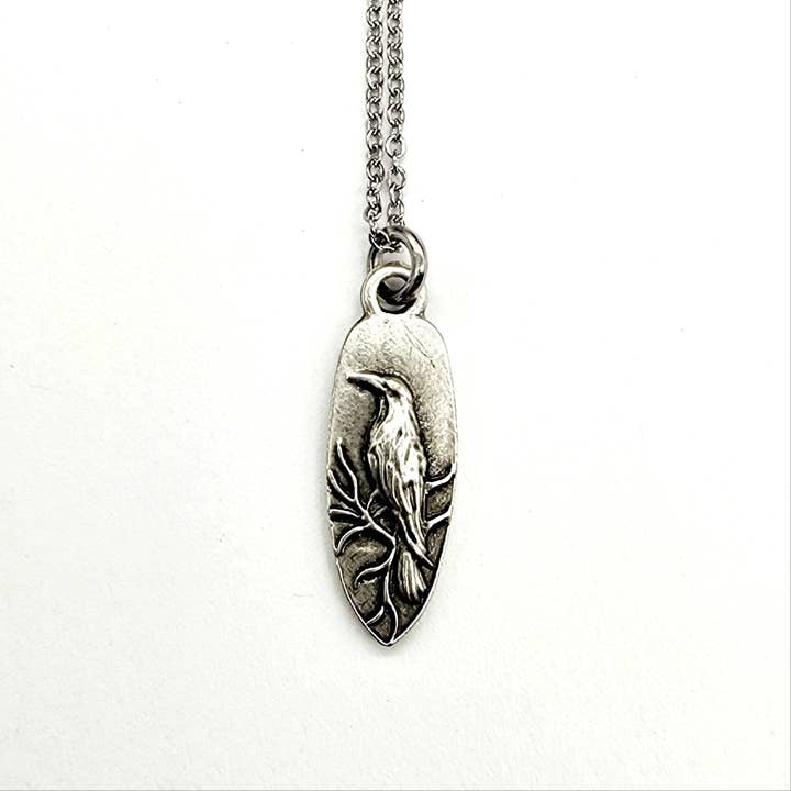 MergingMetals - Wholesale Pendant/Charm Necklace - Antique Silver Whispering Raven Pendant Necklace