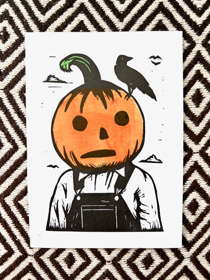 Jack has Corvid :: block print for wholesale by Pixel Palmer