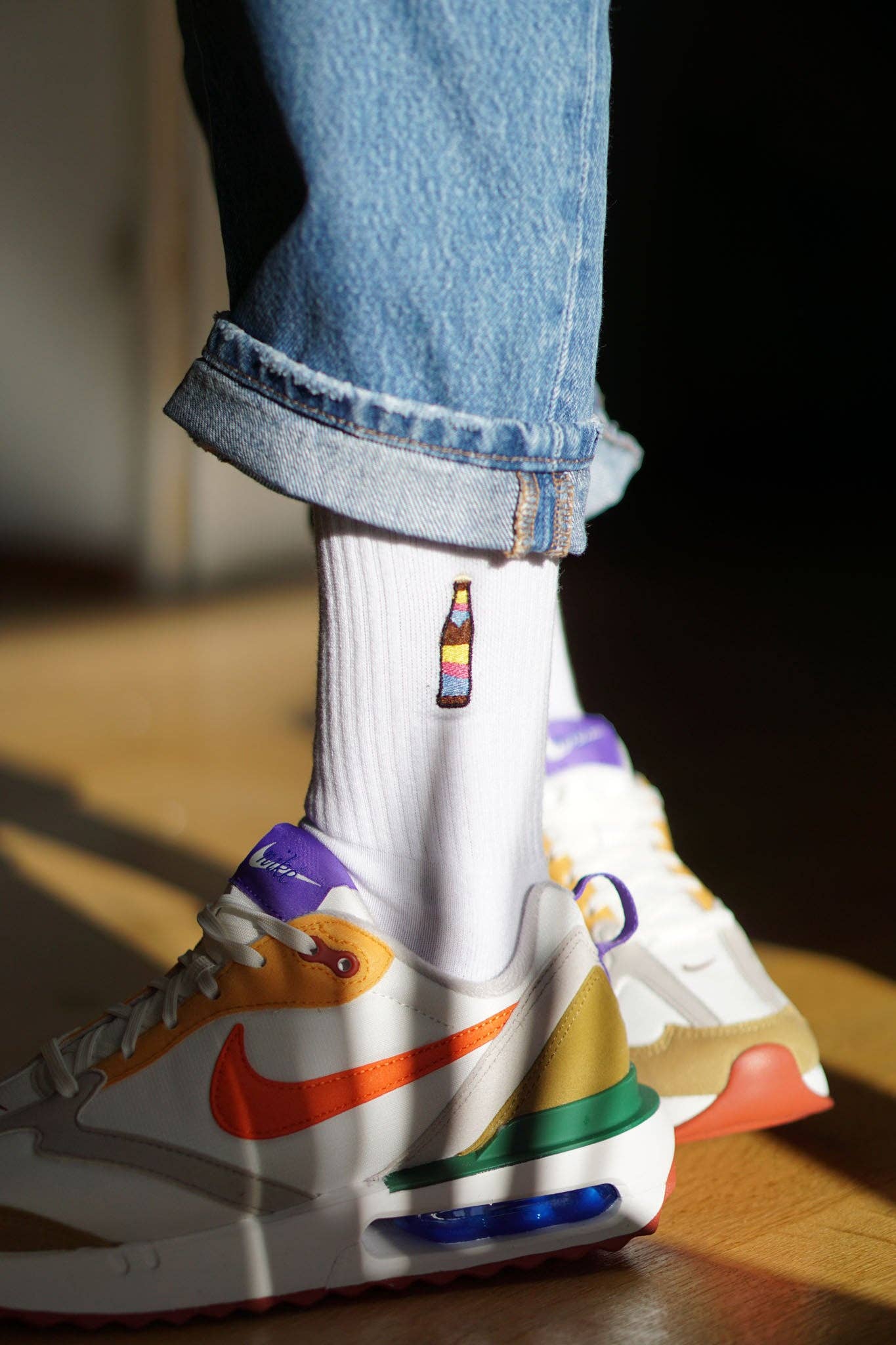 white Cola Mix | Embroidered organic cotton socks for wholesale on Faire3