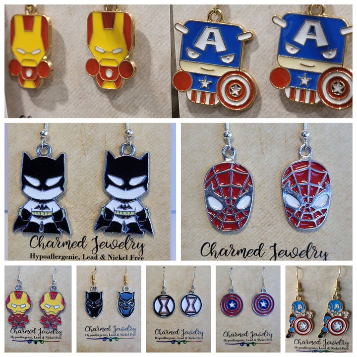 Con-Quest Crafts - Wholesale Jewelry Set - Superhero& Comic Inspired Earrings, Necklaces & Zipper Pulls