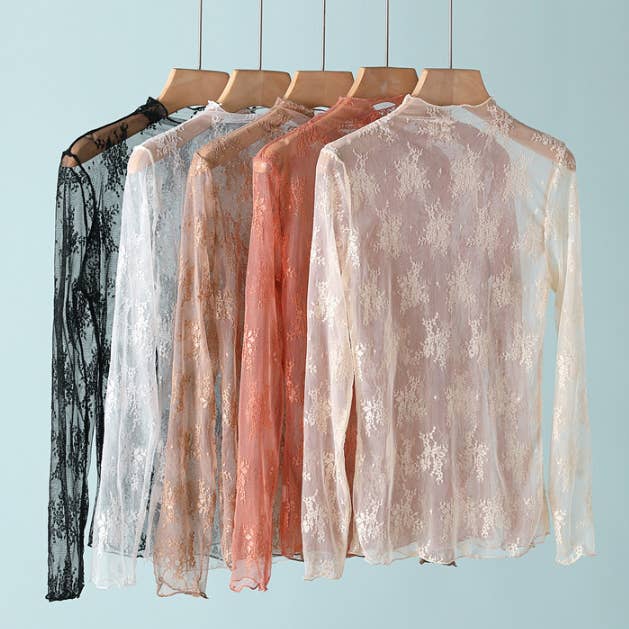 Rosa Clothing - Wholesale T-Shirt - Women's - Semi Sheer Mesh Floral Lace Layering Top