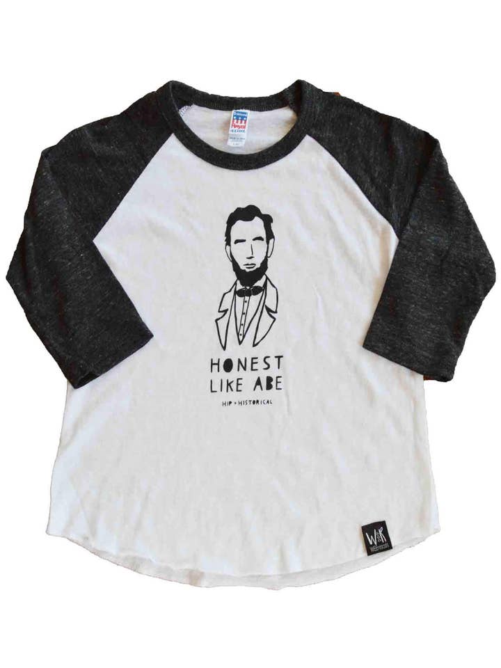 Honest Abe Lincoln Kids' Raglan T-Shirt for wholesale by Wee-Rascals