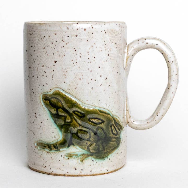 White Squirrel Clayworks - Wholesale Coffee Mug - Toad Handcrafted Ceramic / Pottery White 14oz Mug