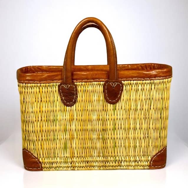 Cesto portaoggetti in giunco fatto a mano con manici in pelle – 3 misure per la vendita all'ingrosso da parte di Melecraft