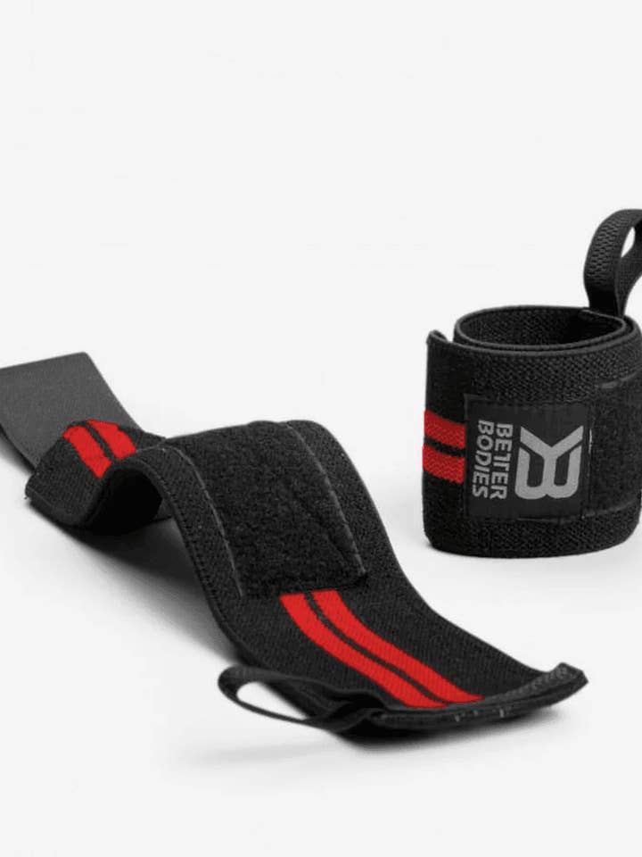 Better Bodies Elastic Wrist Wraps, Black/Red for wholesale by fast protein